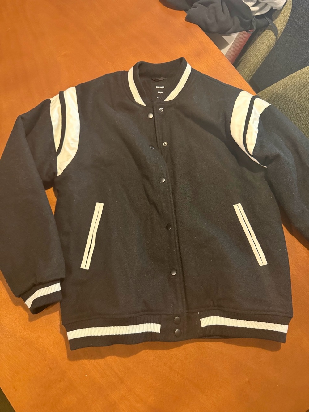 Cotton On Black Varsity Jacket with White Trim